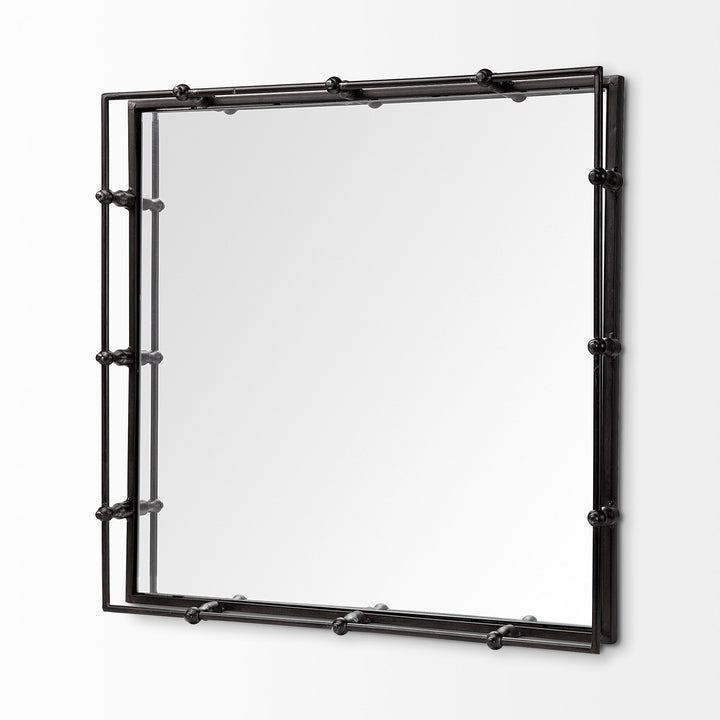 Christa 22L x 22W Black Metal Mirrored Base Square Tray Decor Mercana