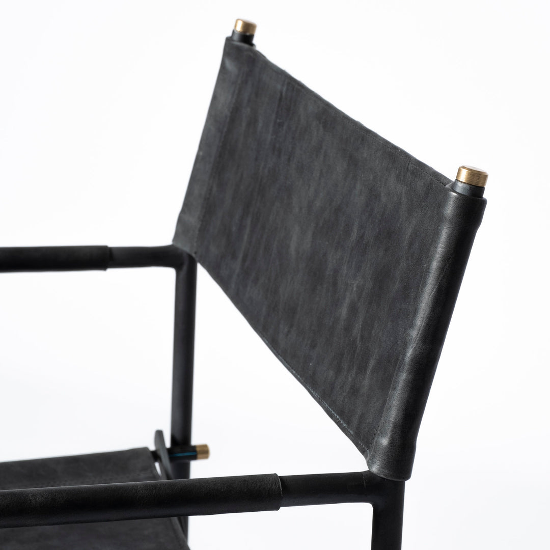 Direttore Black Iron Frame Black Leather Dining Chair Living Room Mercana