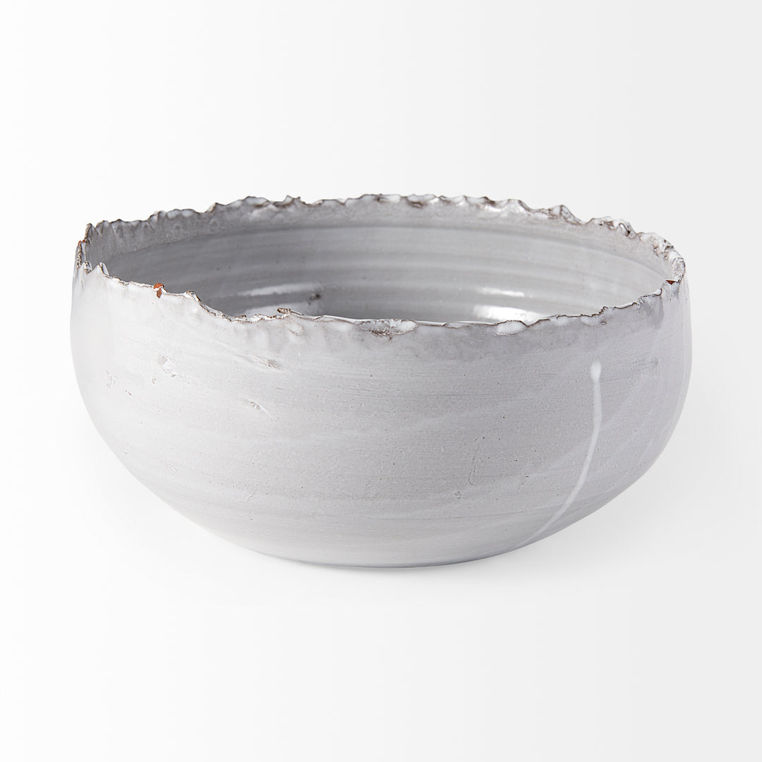 Larsen 13L x 13W White Ceramic Large Decorative Bowl Decor Mercana