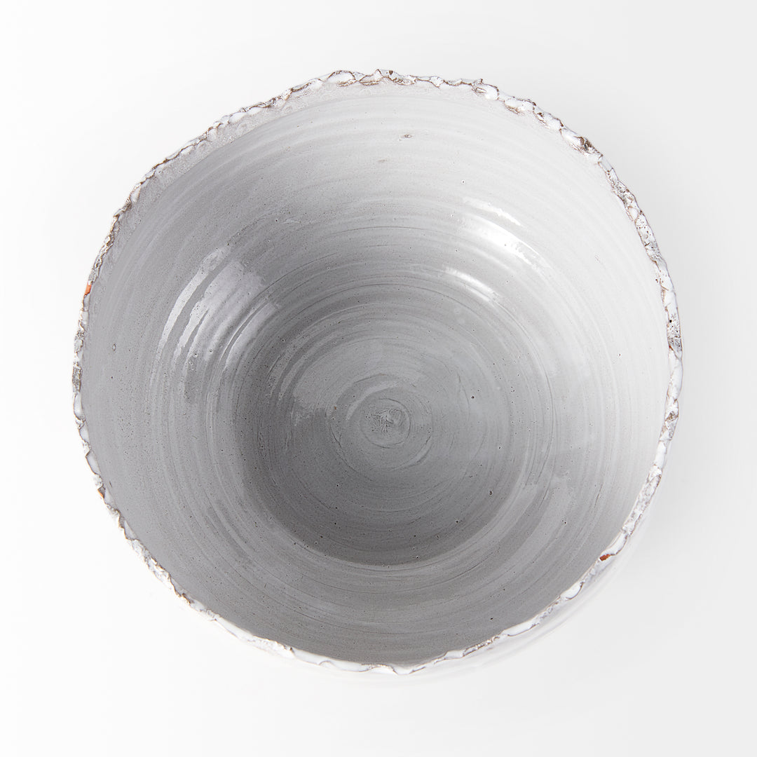Larsen 13L x 13W White Ceramic Large Decorative Bowl Decor Mercana