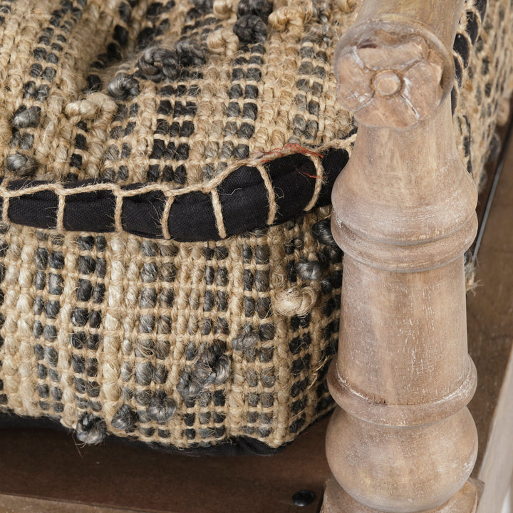 Fullerton II 57L x 21W Jute Patterned Top W/Brown Wood Base Accent Bench Living Room Mercana
