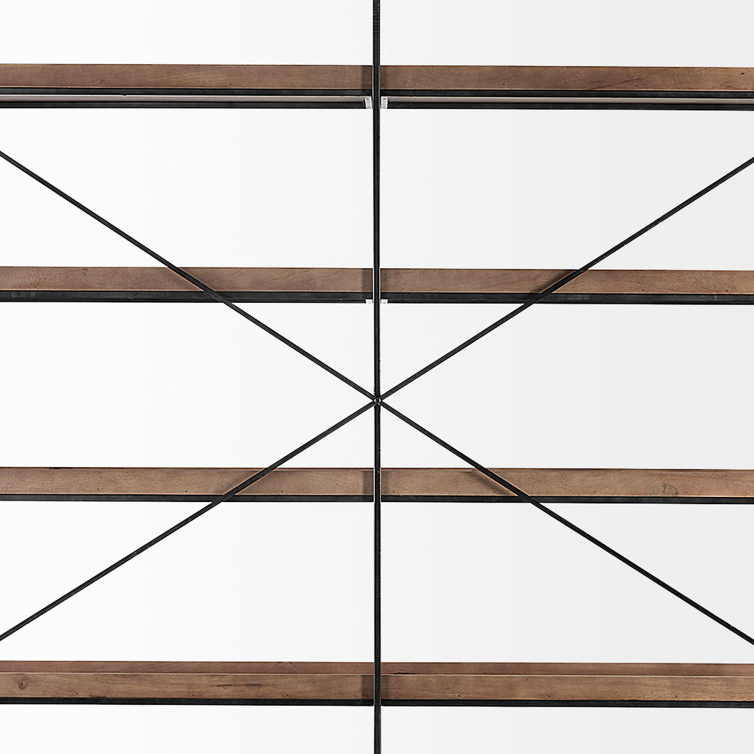 Trey IV Medium Brown Wood and Iron Five Tray Shelf Shelving Unit Decor Mercana