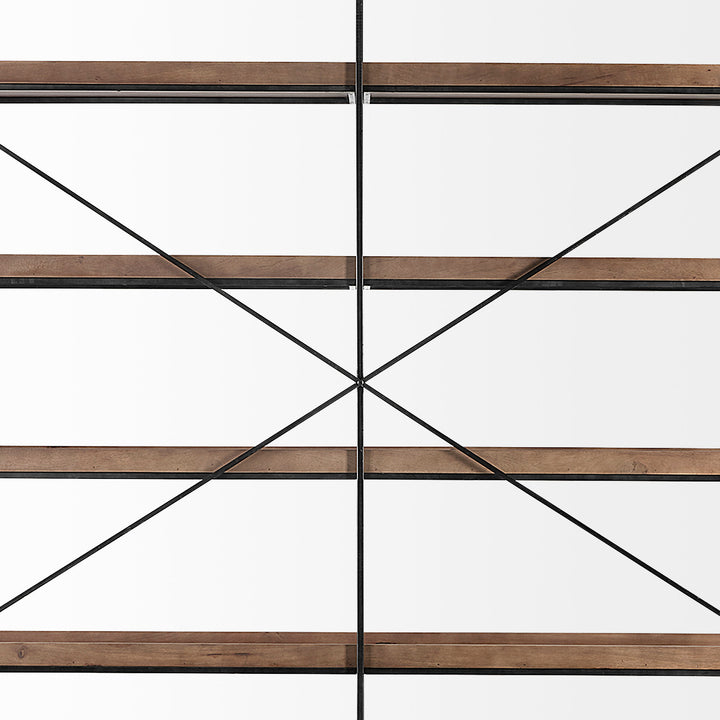 Trey IV Medium Brown Wood and Iron Five Tray Shelf Shelving Unit Decor Mercana