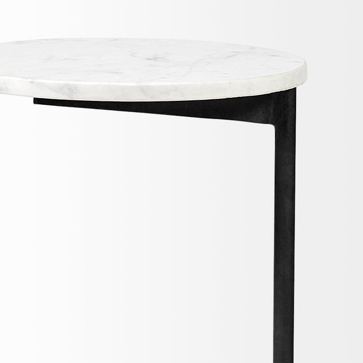 Ballatine II White Marble Round Top White w/ Black Metal Base Accent Table Dining Room Mercana