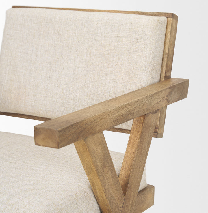 Topanga I Cream Fabric Wrap Medium Brown Wooden Frame Dining Chair Living Room Mercana