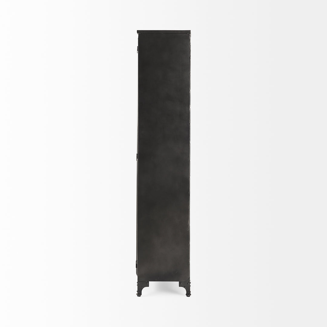Poppy II 73.8" H Black Metal With Glass Door Display Cabinet Living Room Mercana