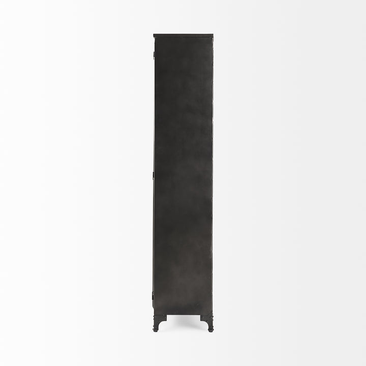 Poppy II 73.8" H Black Metal With Glass Door Display Cabinet Living Room Mercana