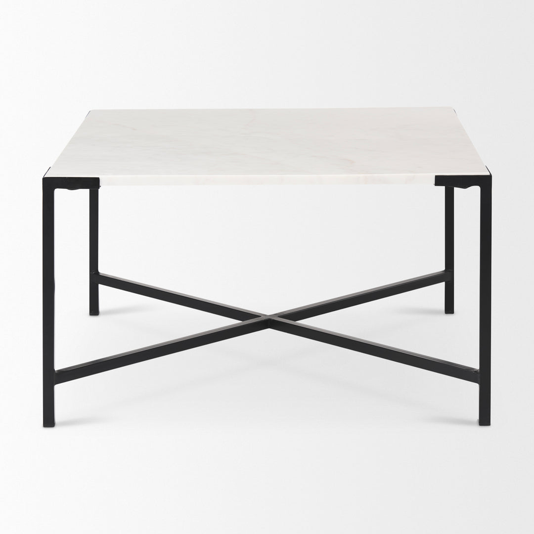 Lucas 30x30 White Marble Top Black Metal Base Coffee Table Living Room Mercana