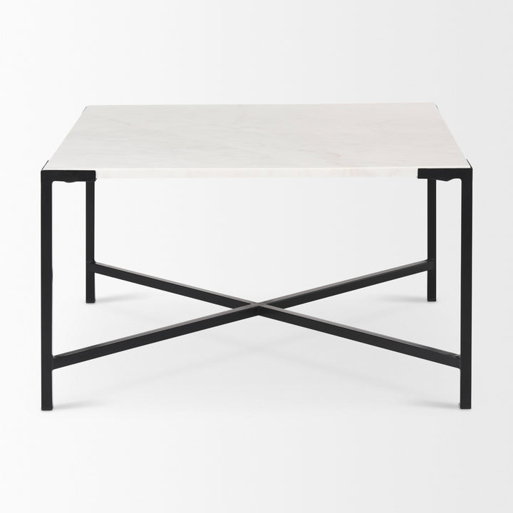 Lucas 30x30 White Marble Top Black Metal Base Coffee Table Living Room Mercana