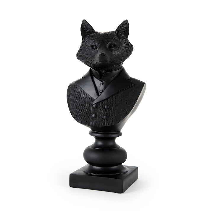 Murray Black Painted Resin Fox in a Suit Bust Decor Mercana