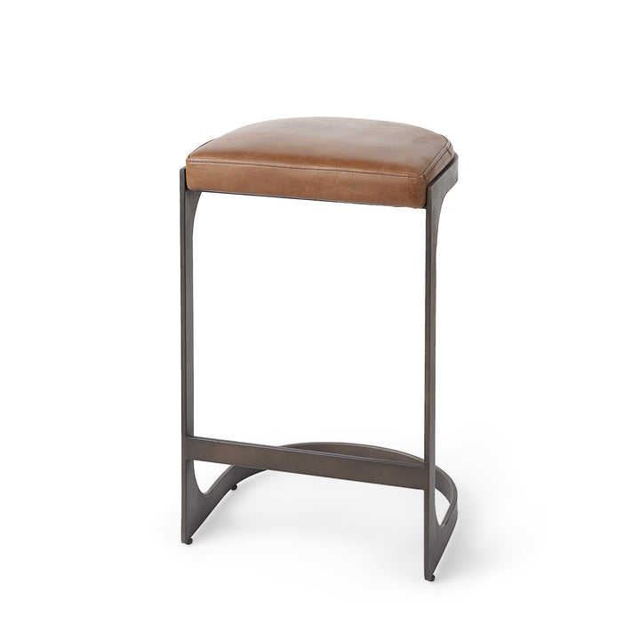 Tyson Brown Leather W/ Metal Frame Counter Stool Dining Room Mercana