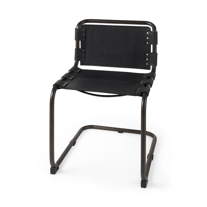 Berbick 33" Total Height Black Leather w/ Iron Frame Dining Chair Living Room Mercana