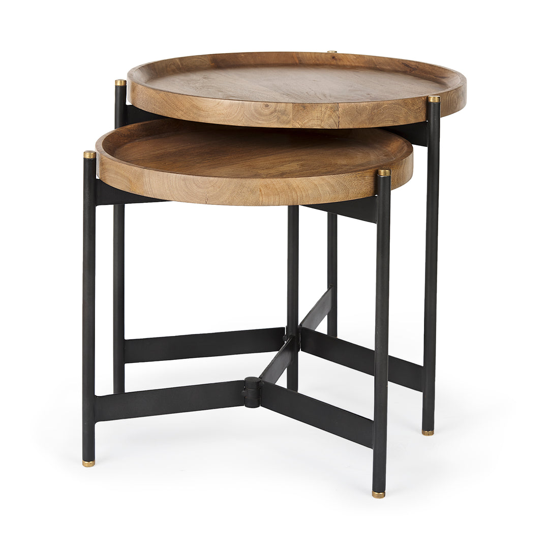 Marquisa (Set of 2) Light Brown Wood W/ Black Metal Base Nesting Side Tables Living Room Mercana