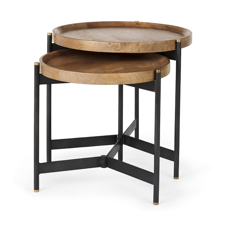 Marquisa (Set of 2) Light Brown Wood W/ Black Metal Base Nesting Side Tables Living Room Mercana