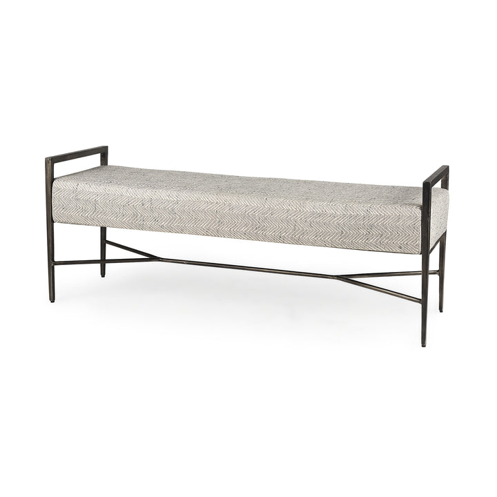 Charlotte 55.0L Gray Herringbone Fabric Seat w/ Antique Nickel Metal Frame Bench Decor Mercana