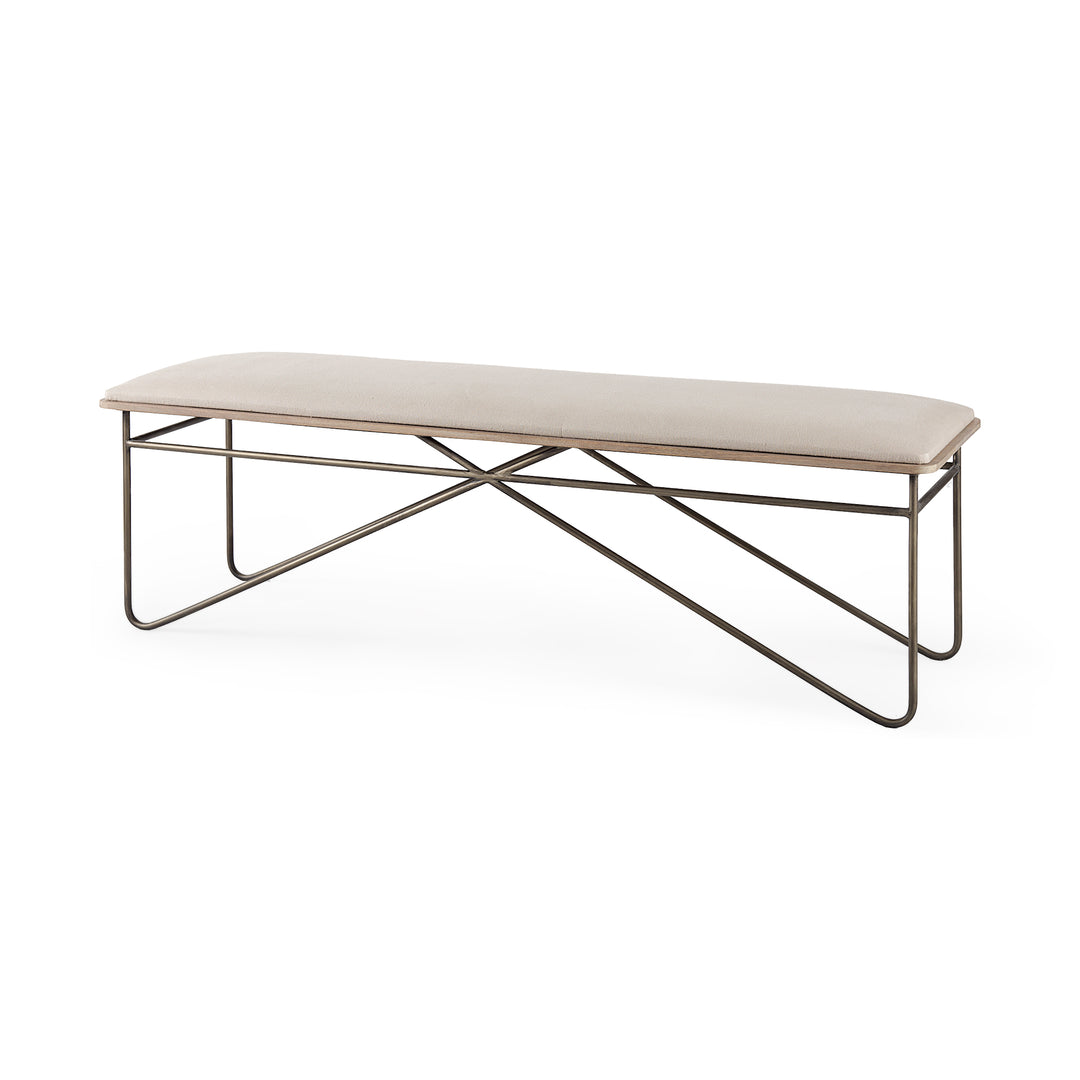 Camille Cream Fabric Seat W/ Metal Frame Bench Decor Mercana