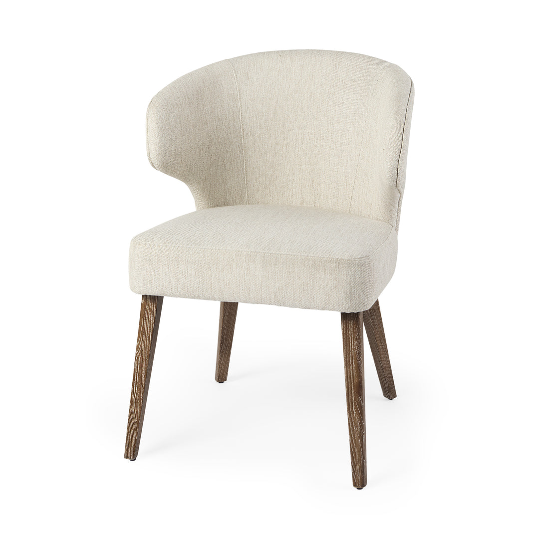 Niles Cream Fabric Seat W/ Medium Brown Wooden Legs Wingback Dining Chair Dining Room Mercana