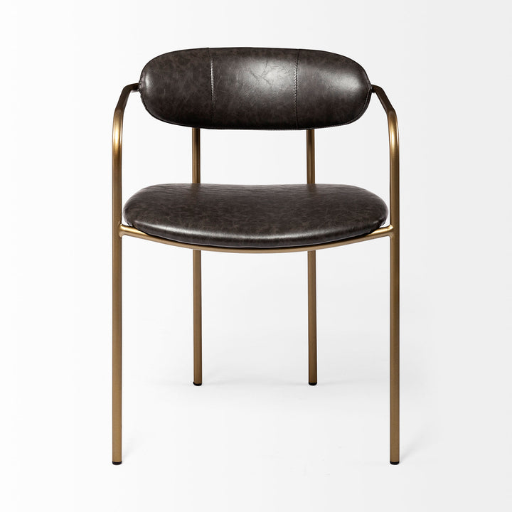 Parker Brown Faux Leather Seat Gold Metal Dining Chair Living Room Mercana