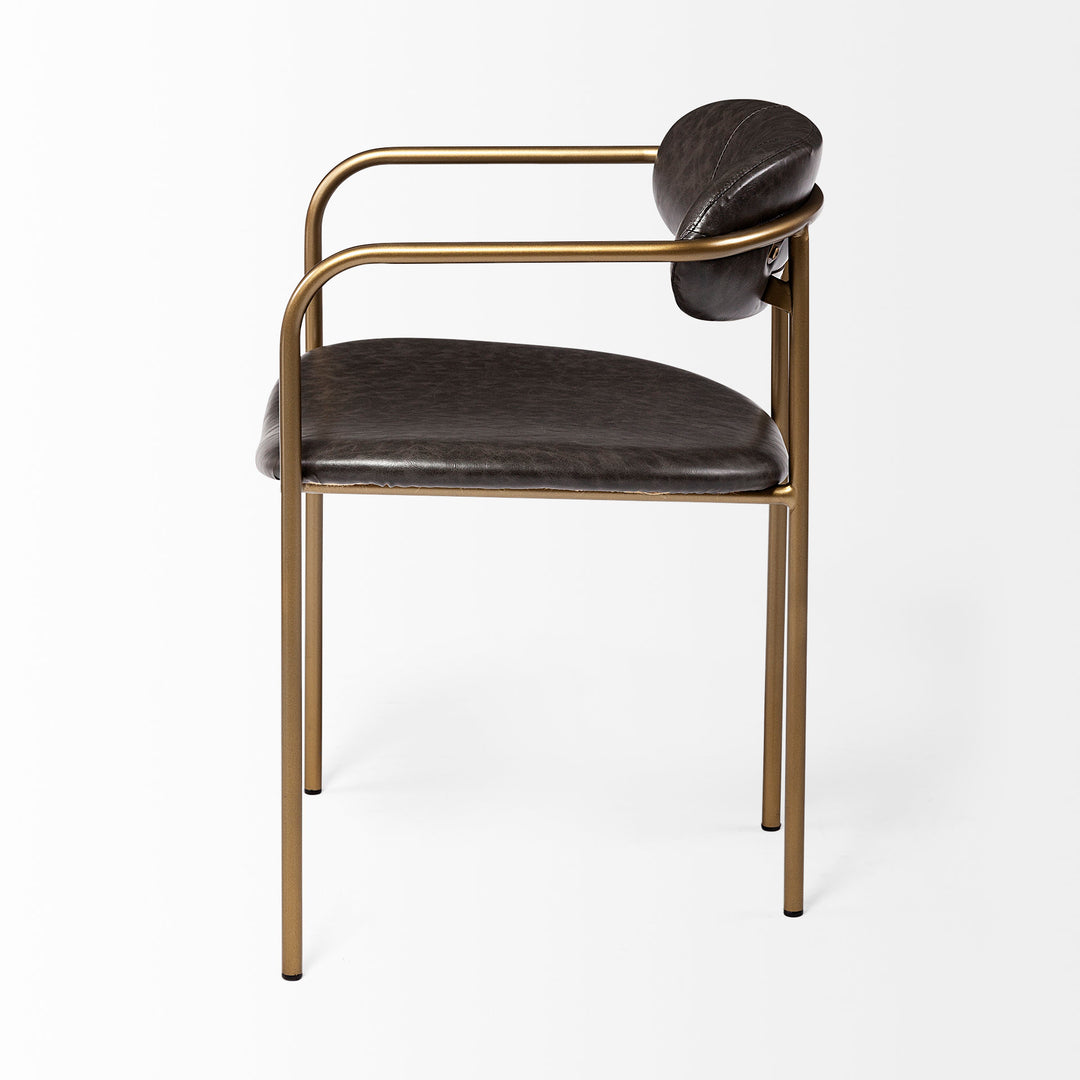 Parker Brown Faux Leather Seat Gold Metal Dining Chair Living Room Mercana