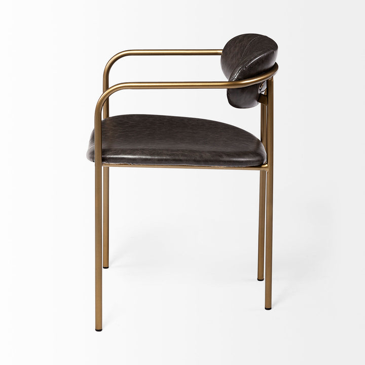 Parker Brown Faux Leather Seat Gold Metal Dining Chair Living Room Mercana