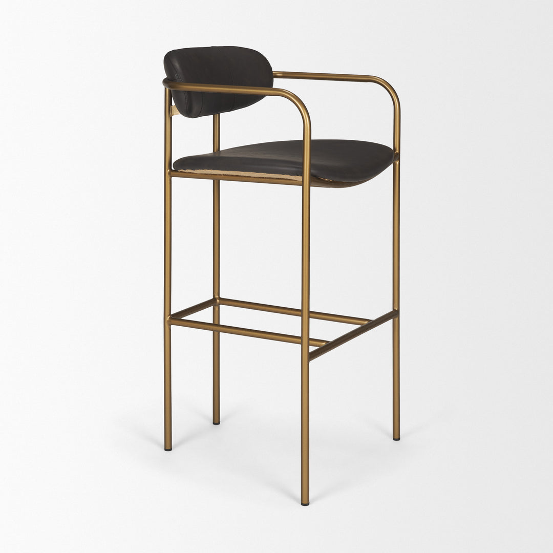 Parker Brown Faux Leather Seat Gold Metal Bar Stool Dining Room Mercana