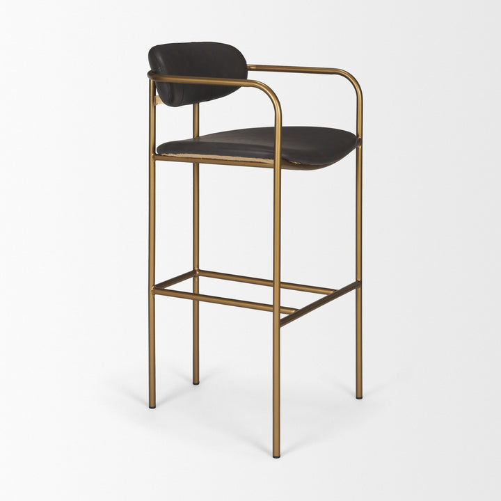 Parker Brown Faux Leather Seat Gold Metal Bar Stool Dining Room Mercana