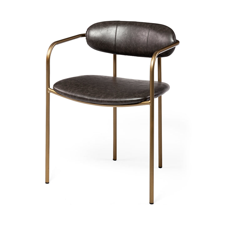 Parker Brown Faux Leather Seat Gold Metal Dining Chair Living Room Mercana