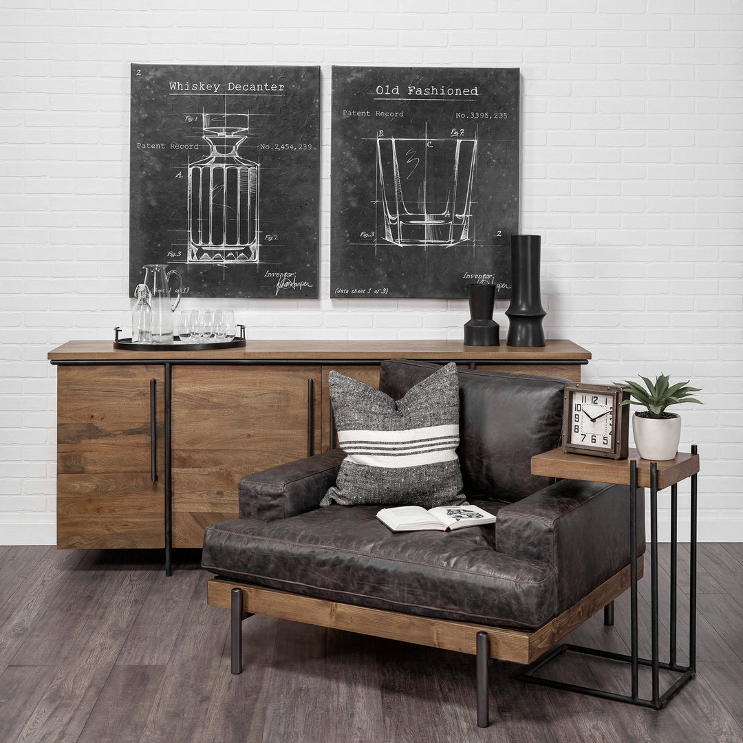 Maddox Medium Brown Wood w/ Black Metal C-shaped End/Side Table Living Room Mercana