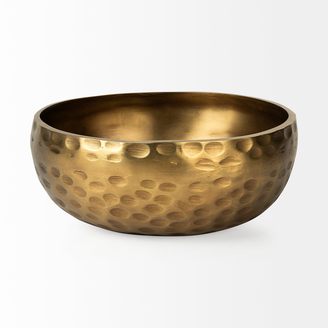 Karmel 12L x 12W Gold Hammered Aluminum Bowl Decor Mercana