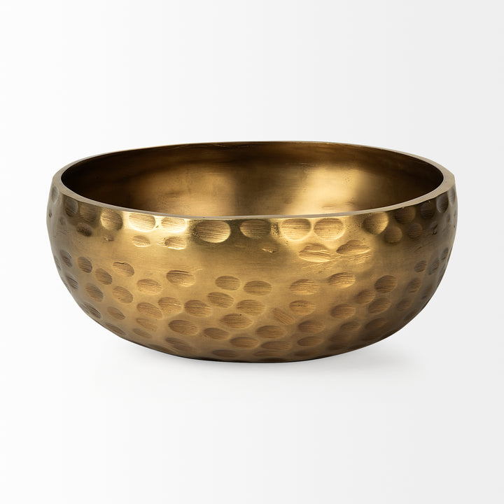Karmel 12L x 12W Gold Hammered Aluminum Bowl Decor Mercana