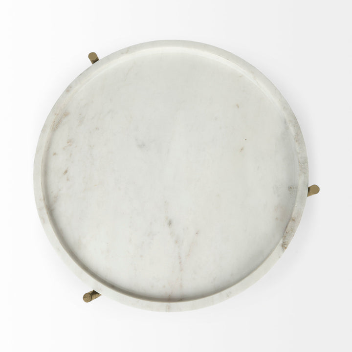 Stella 17L x 17W White Round Marble Top W/Gold Base Accent Table Dining Room Mercana
