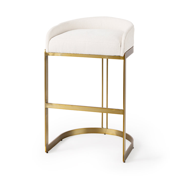 Hollyfield II Cream Fabric Seat W/ Gold Metal Base Bar Stool Dining Room Mercana