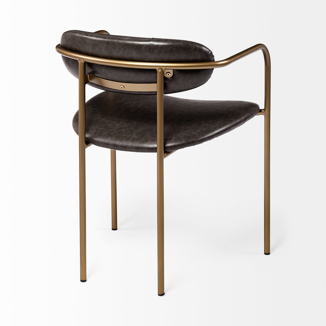 Parker Brown Faux Leather Seat Gold Metal Dining Chair Living Room Mercana