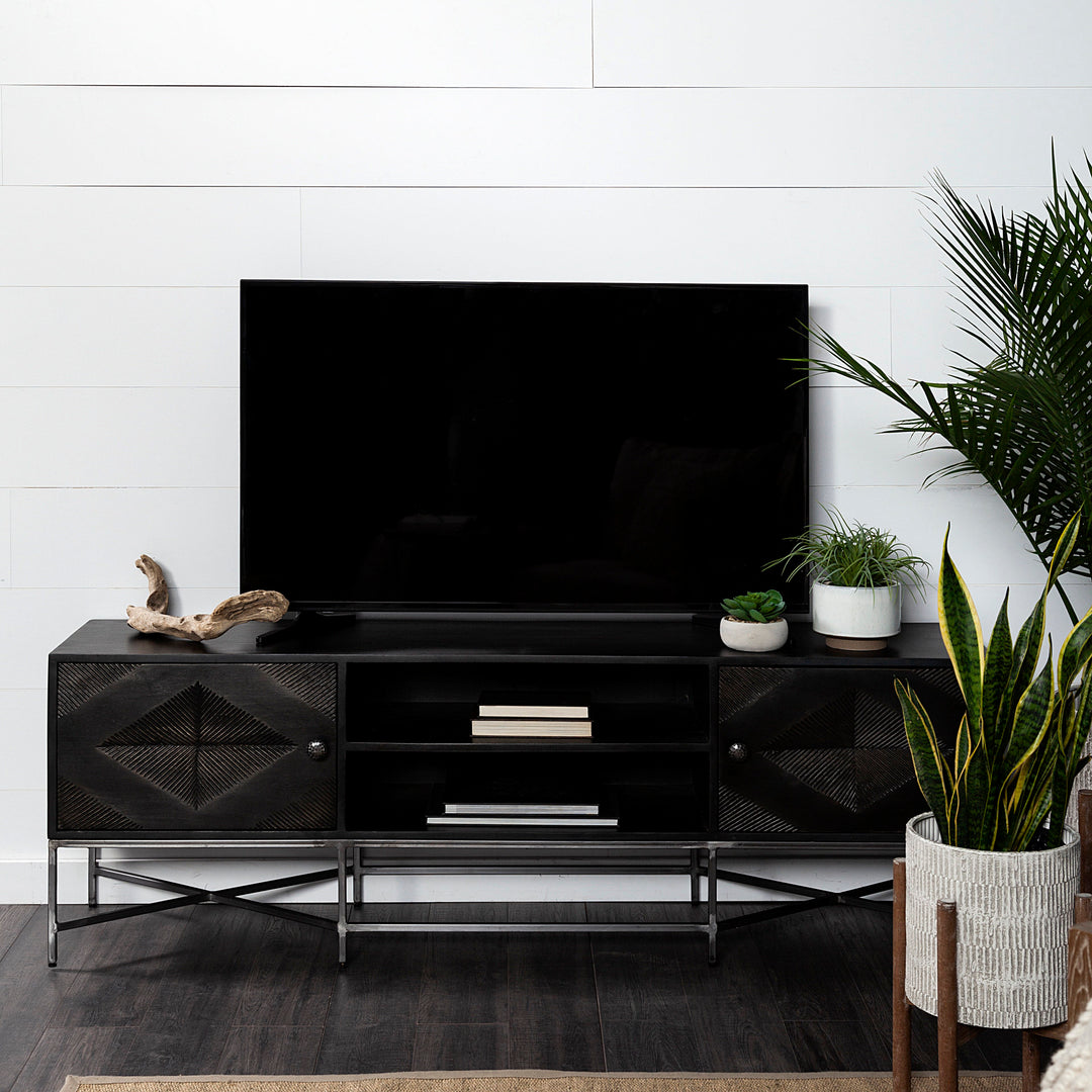 Hogarth I Dark Brown Solid Wood TV Stand Media Console with Storage, TV up to 81" Living Room Mercana