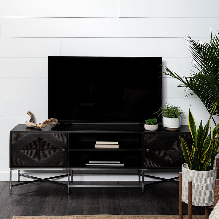 Hogarth I Dark Brown Solid Wood TV Stand Media Console with Storage, TV up to 81" Living Room Mercana