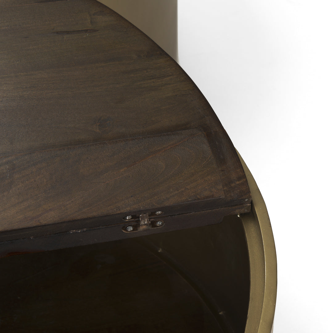 Eclipse Antique Brass Metal Drum Base w/ Dark Brown Wood Top Nested Coffee Table Living Room Mercana