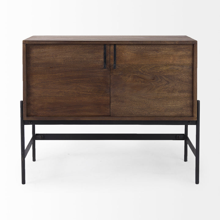 Glenn Dark Brown Wood w/ Black Iron Frame, 2 Door Accent Cabinet Decor Mercana