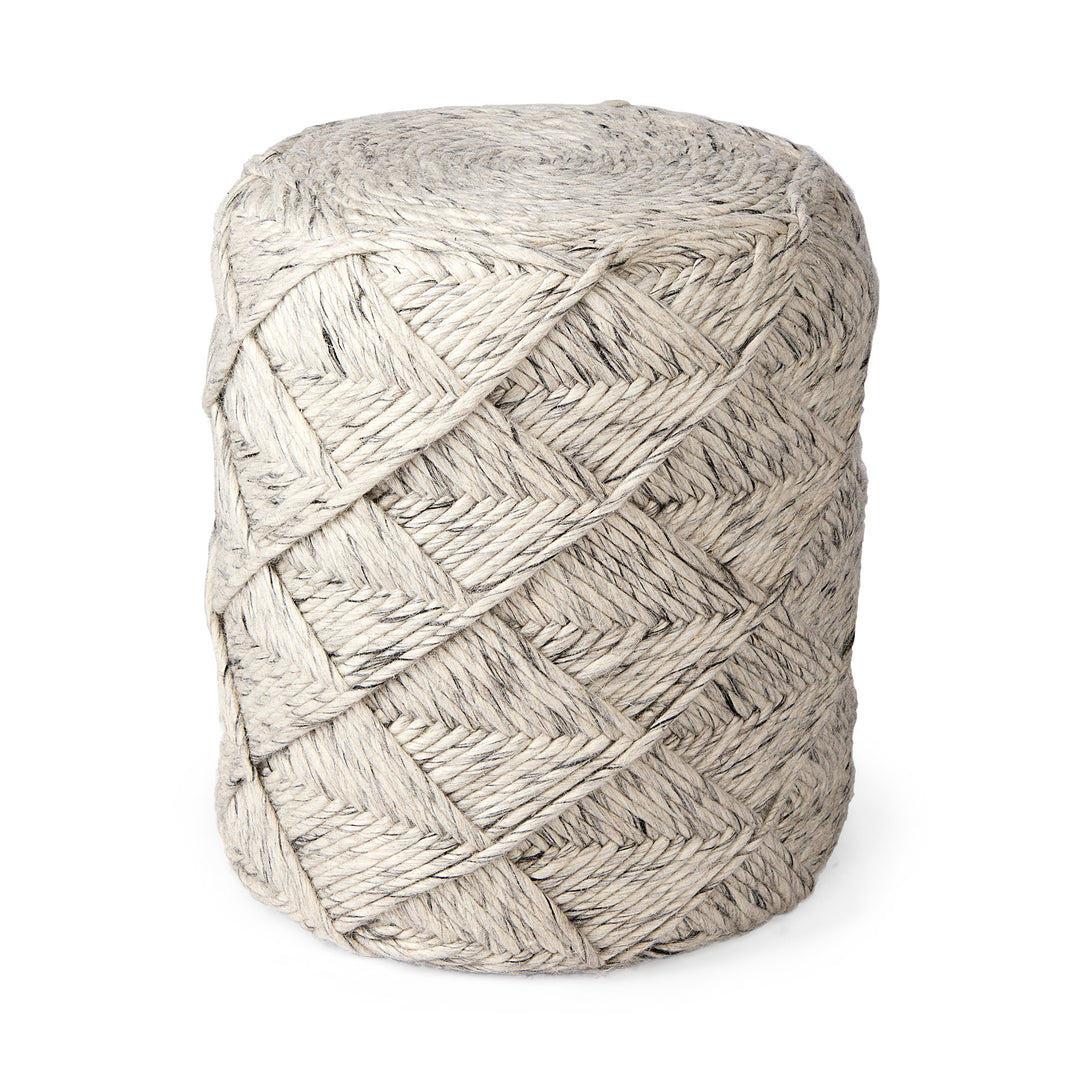 Esfera Beige Chevron Woven Round Pouf Living Room Mercana