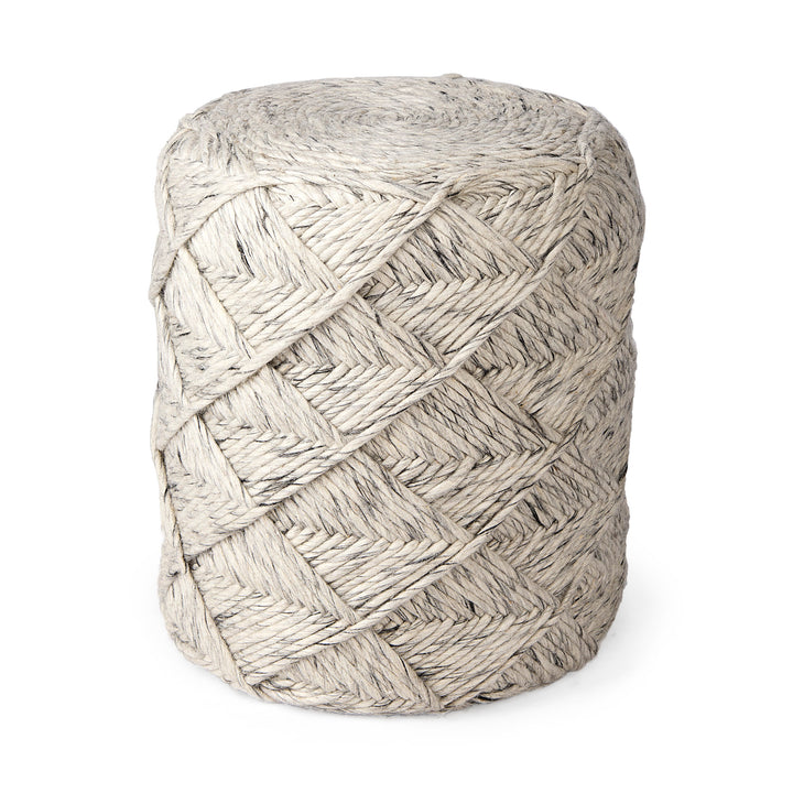Esfera Beige Chevron Woven Round Pouf Living Room Mercana