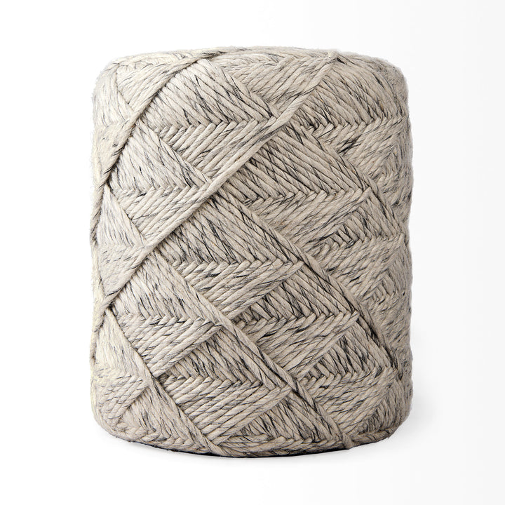 Esfera Beige Chevron Woven Round Pouf Living Room Mercana