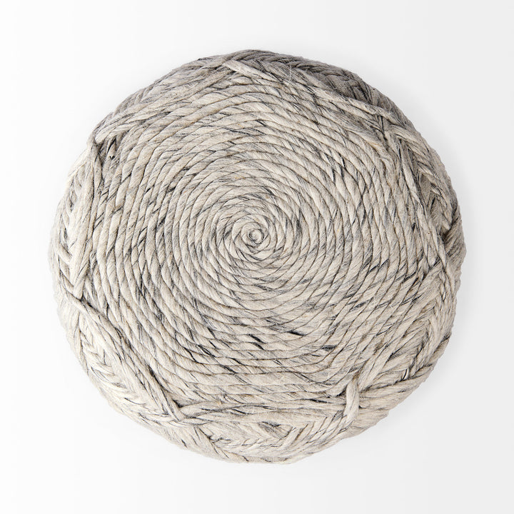 Esfera Beige Chevron Woven Round Pouf Living Room Mercana