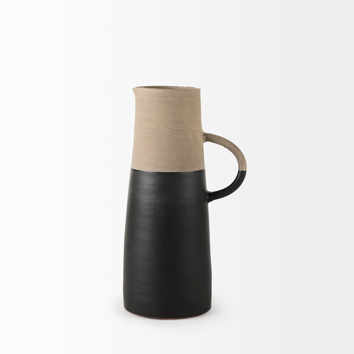 Garand Medium 15H Two-Toned Black/Natural Ceramic Jug Decor Mercana