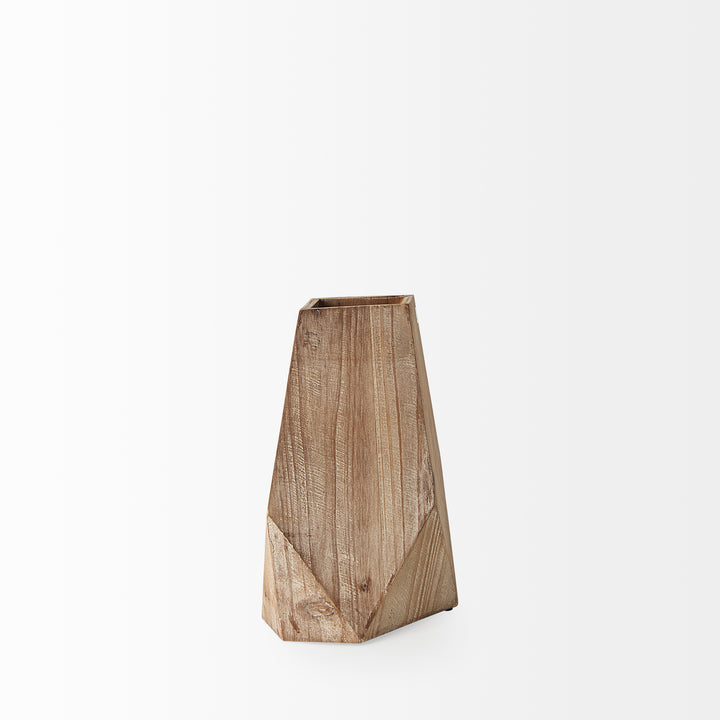 Allen III Tall Natural Wooden Base Oval Vase Decor Mercana