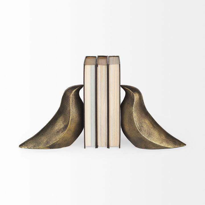 Dover (Set of 2) 15L x 4W Gold Aluminum Dove Bookends Decor Mercana