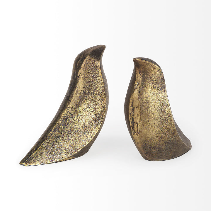 Dover (Set of 2) 15L x 4W Gold Aluminum Dove Bookends Decor Mercana