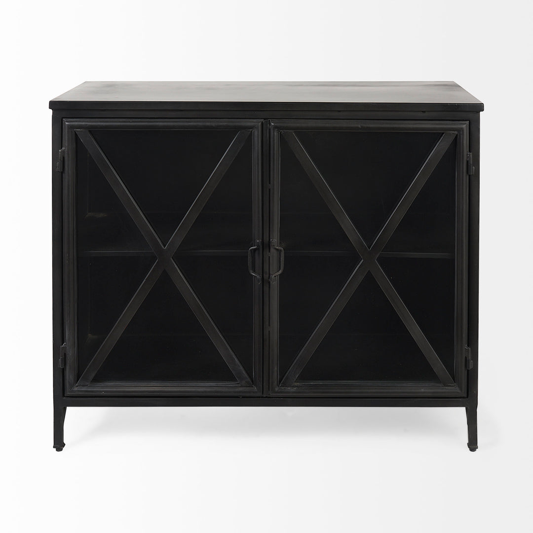 Poppy III 40L x 16W Black Metal With Glass Door Accent Cabinet Decor Mercana