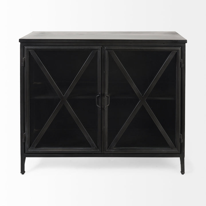Poppy III 40L x 16W Black Metal With Glass Door Accent Cabinet Decor Mercana