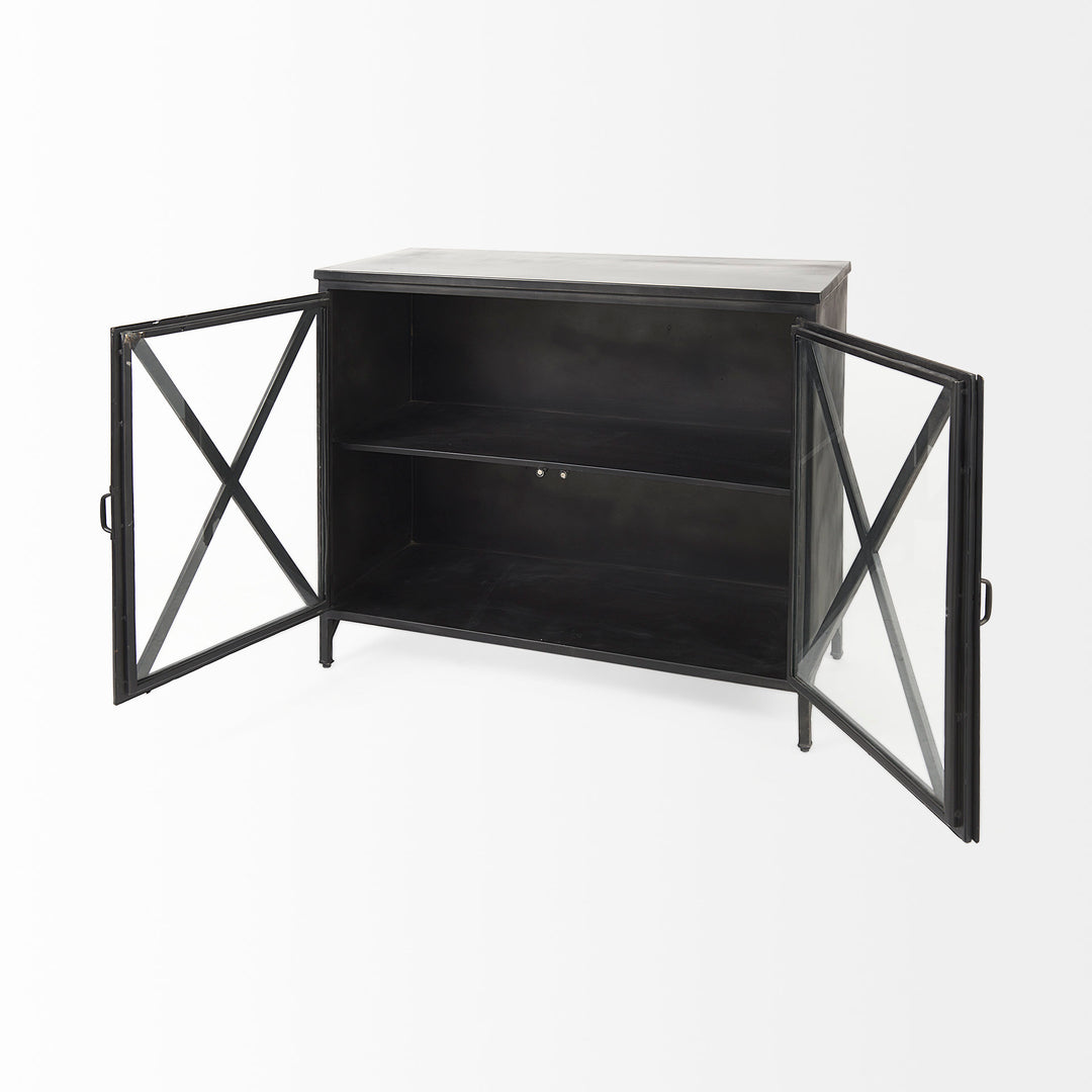 Poppy III 40L x 16W Black Metal With Glass Door Accent Cabinet Decor Mercana