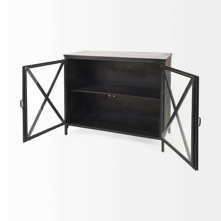 Poppy III 40L x 16W Black Metal With Glass Door Accent Cabinet Decor Mercana