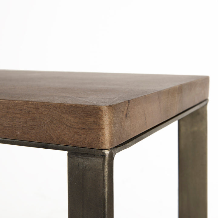 Faye Medium Brown Wood W/Antique Nickel Metal Base Console Table Dining Room Mercana